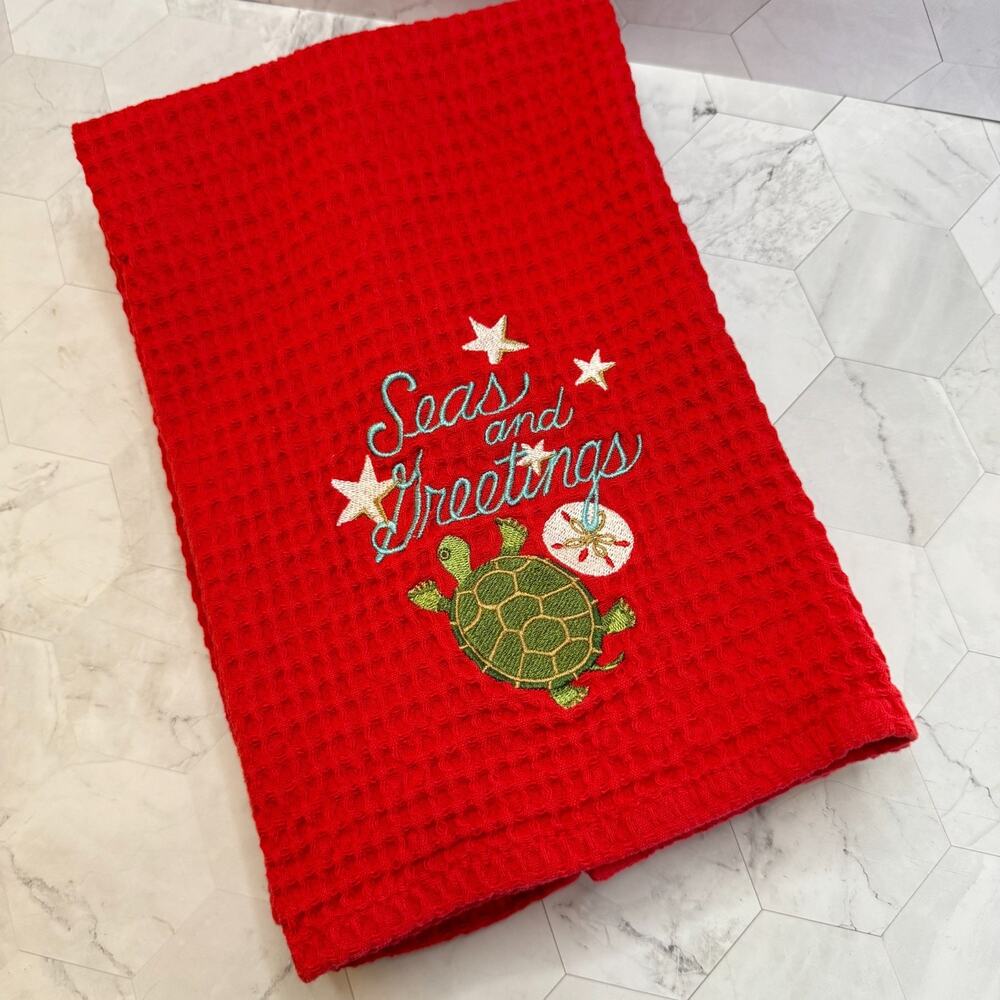 Coastal Christmas Napkins Set of 4 Red Cotton Kay Dee Designs Ocean Nautical EUC